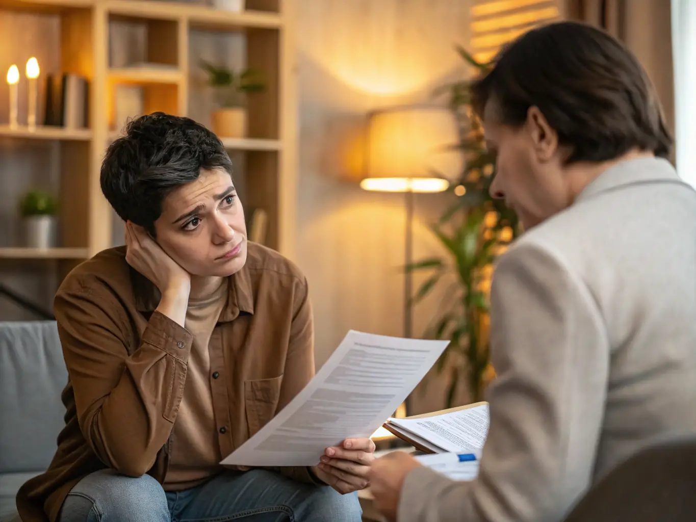 An image showing a tenant reviewing court documents with an EvictionAssist legal advisor, emphasizing the support and guidance provided during eviction proceedings.